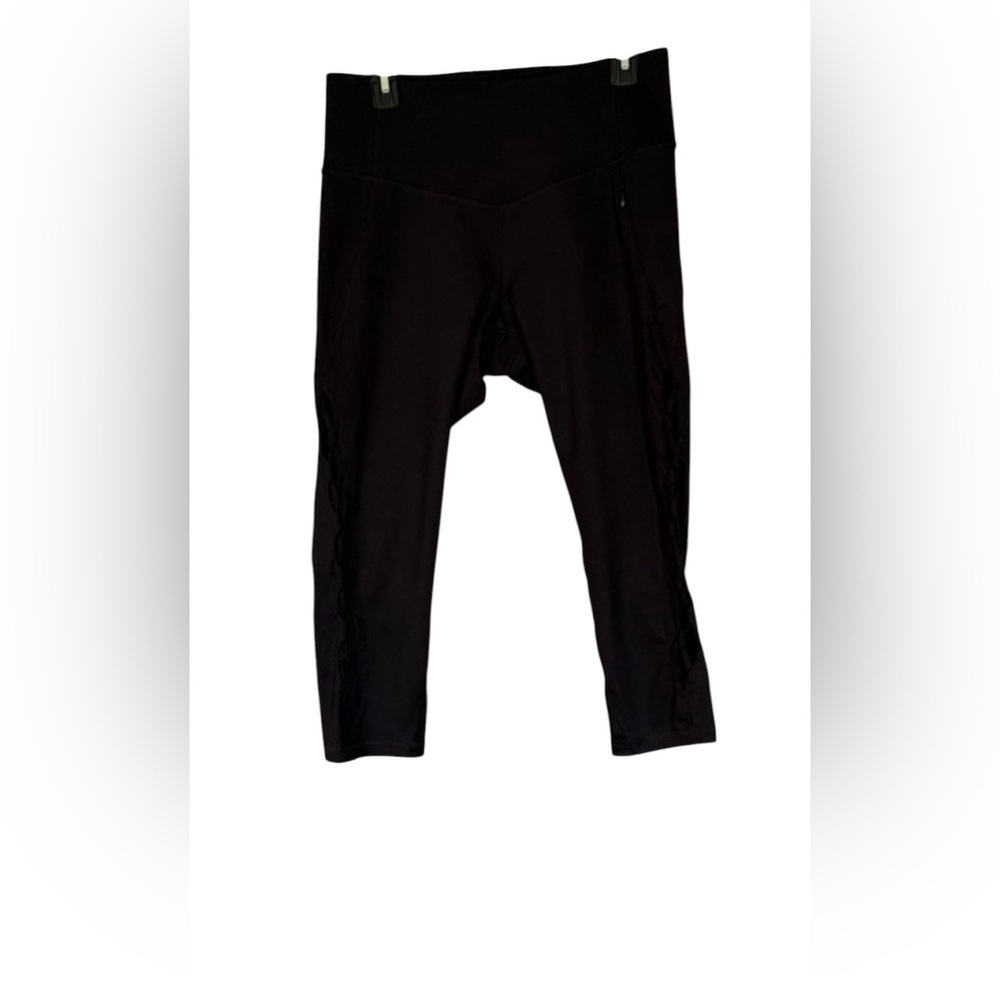 FILA SPORT womens black athletic high waisted ankle leggings with zipper pockets